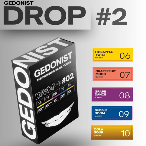 Tobacco Gedonist Drop Box № 02 (Pineapple Twist, Grapefruit Mood, Grape Dance, Bubble Boom, Cola Sour)