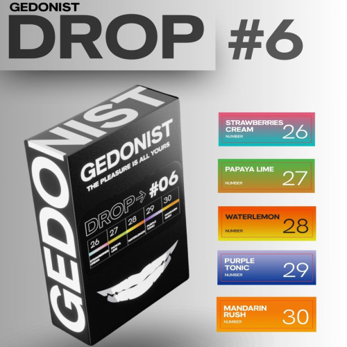 Tobacco Gedonist Drop Box № 06 (Strawberries Cream, Papaya Lime, Waterlemon, Purple Tonic, Mandarin Rush)